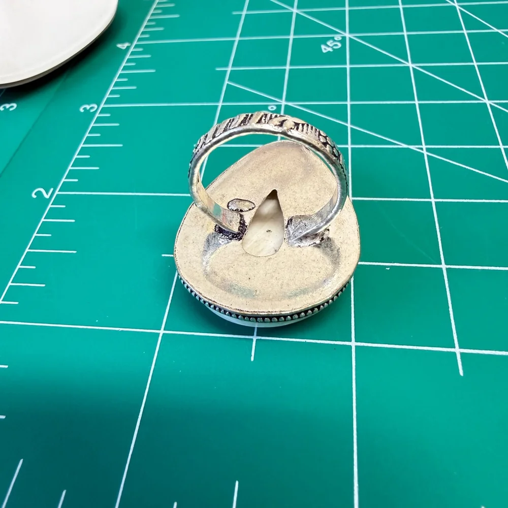 Hand Crafted Scolecite‎ Orange Calcite Silver Plated Statement Ring Size 6